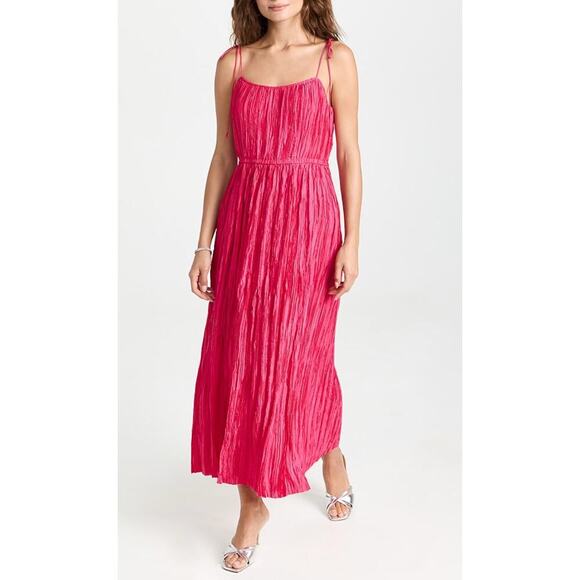 Ulla Johnson Orla Tie Shoulder Plissé Red Pleated Midi Dress 6 Small - Picture 5 of 16